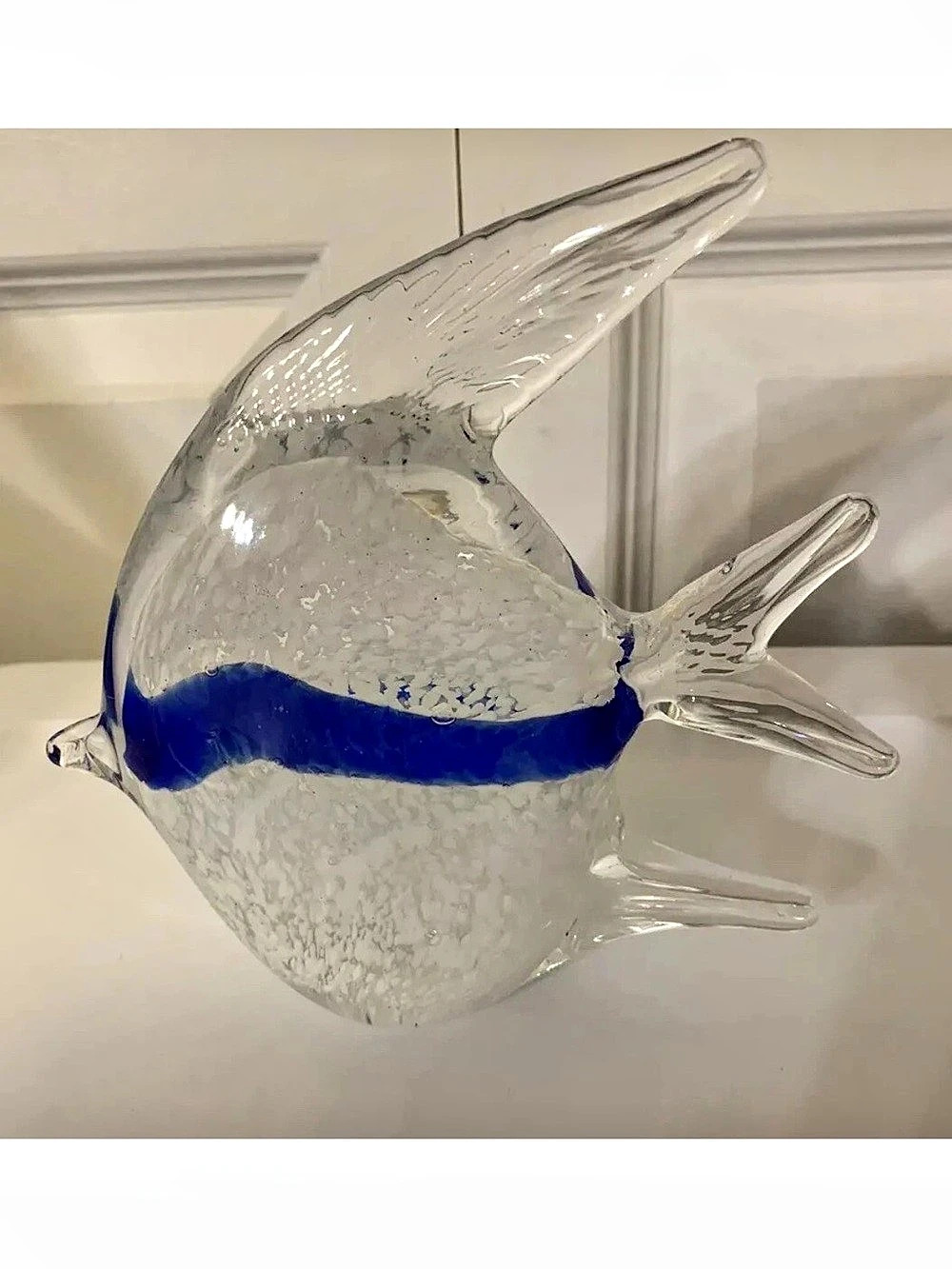 Vintage Ocean Blue & White in Clear Angel Fish Glass Figure